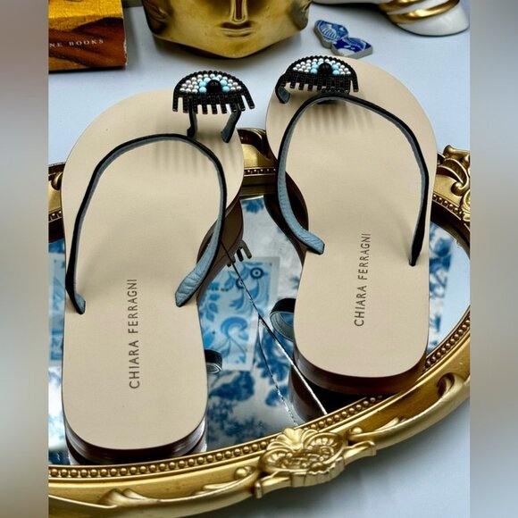 🆕 CHIARA FERRAGNI 🧿 NWOT Flirting Leather Toe Ring Sandal, Black - Sz 36 - Picture 8 of 16